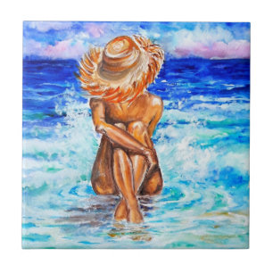 Wasserfarbe - An Land - Sommer - Wasserfarbe Fliese