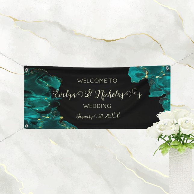 Wasserfarbe Anastasia Schwarz und Grün Hochzeit Banner (Von Creator hochgeladen)