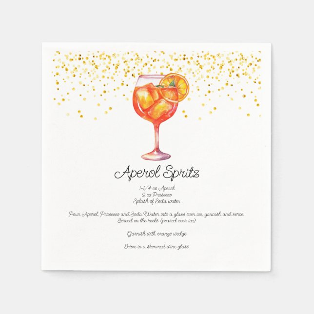 Wasserfarbe Aperol Spritz Custom Cocktail Rezept Serviette (Vorderseite)