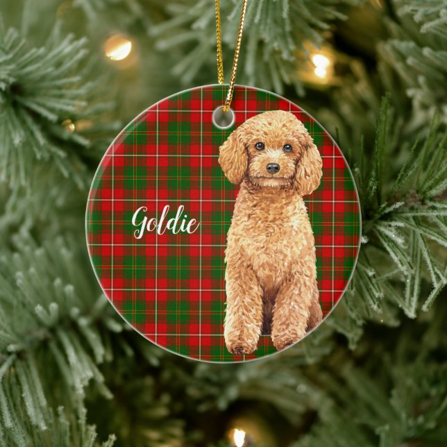 Wasserfarbe Apricot Poodle Dog Personalisiert Keramik Ornament (Baum)