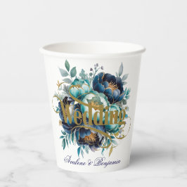 Wasserfarbe Aqua Navy Blauer Peony Floral Hochzeit Pappbecher