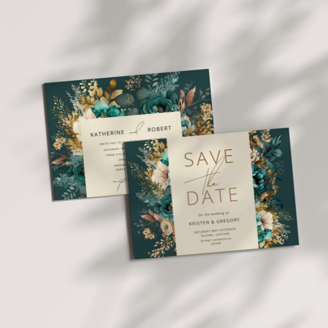 Wasserfarbe Aquamarin Gold Save the Date Einladung (Von Creator hochgeladen)