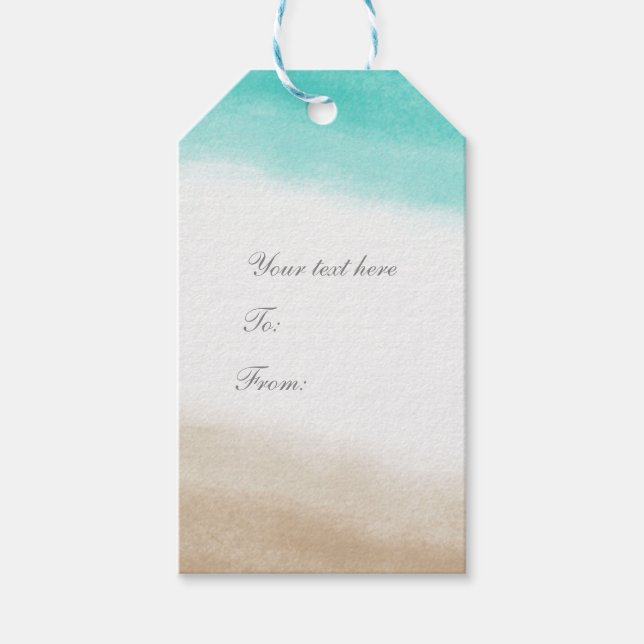 Wasserfarbe Aquamarin & Tan Elegante Unterwegs Str Geschenkanhänger (Vorderseite)