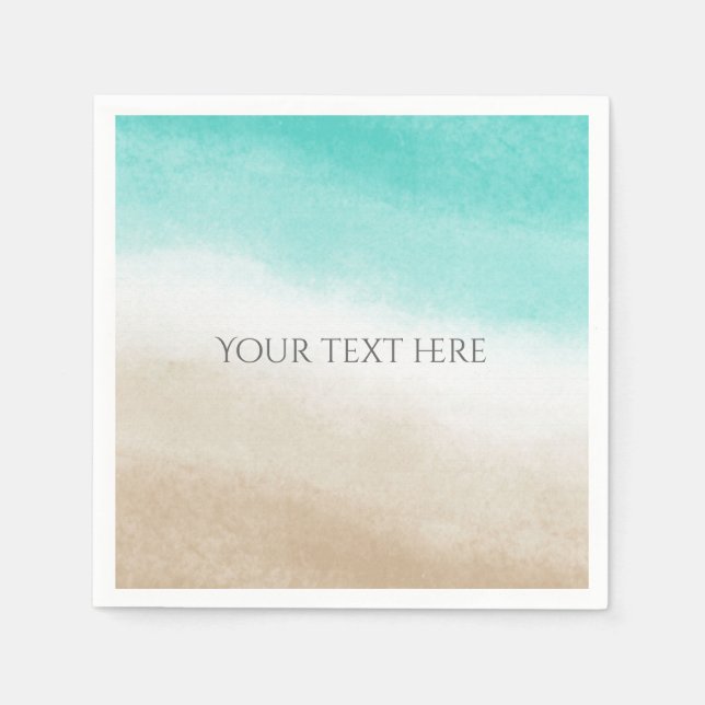 Wasserfarbe Aquamarin & Tan Eleganter Strand Hochz Serviette (Vorderseite)