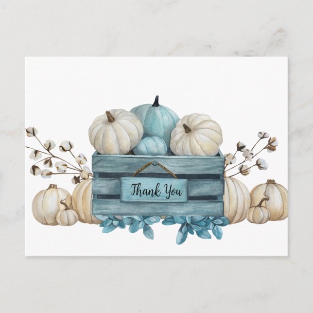 Wasserfarbe Aquamarin und Elfenbein Pumpkins Viele Postkarte (Vorderseite)