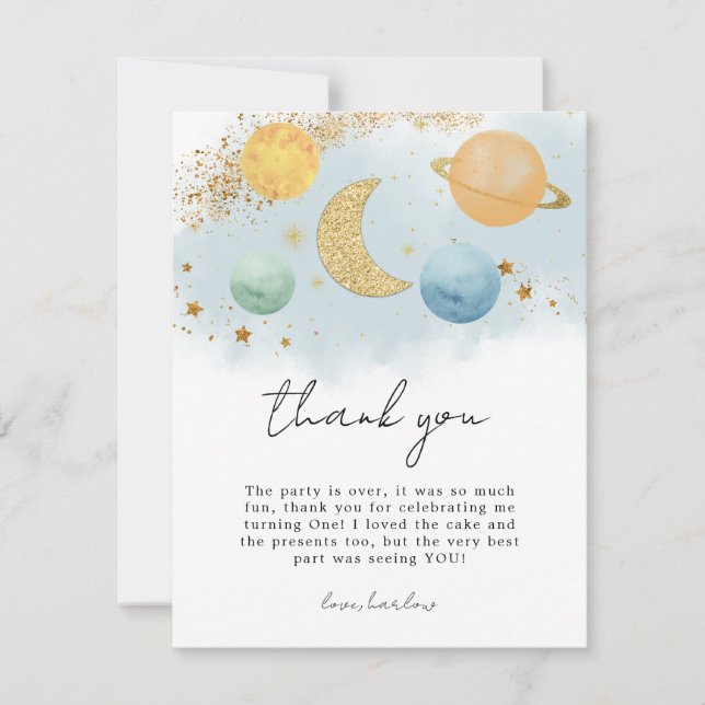 Wasserfarbe Außenraum Zwei Mond Danke Karte (Vorderseite)