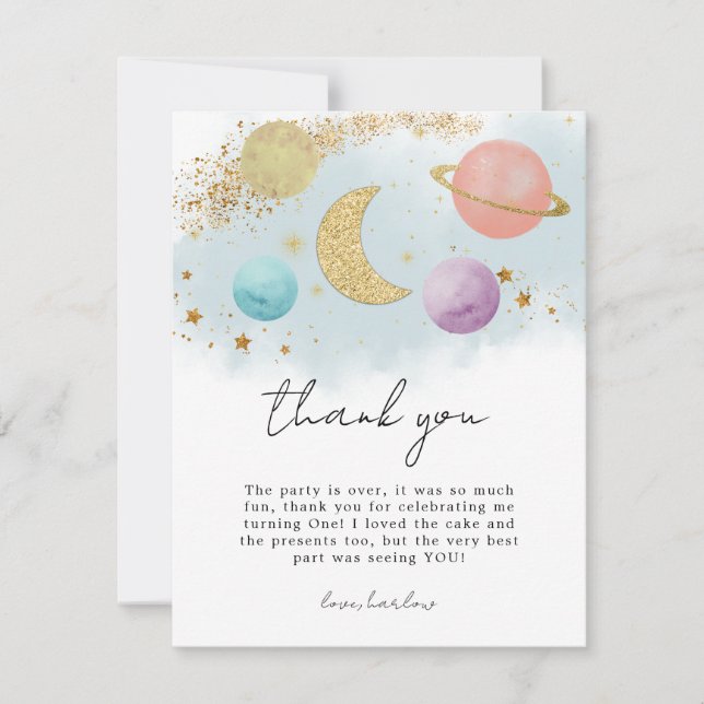 Wasserfarbe Außenraum Zwei Mond Danke Karte (Vorderseite)