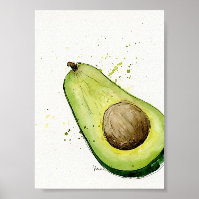 Wasserfarbe Avocado Küche Poster (Vorne)