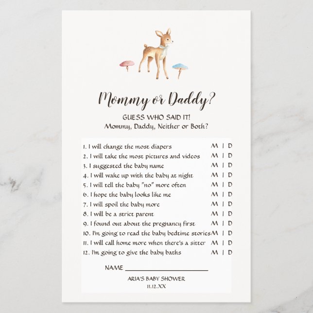 Wasserfarbe Baby Deer Mushrooms Mommy oder Daddy G Flyer (Vorne)