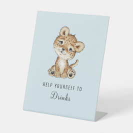 Wasserfarbe Baby Leopard Drinks Pedestal Schild