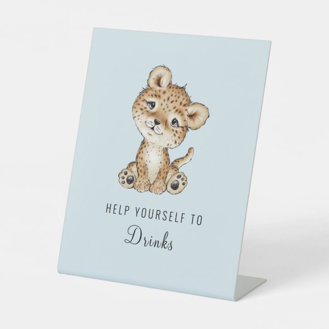 Wasserfarbe Baby Leopard Drinks Pedestal Schild (Vorderseite)