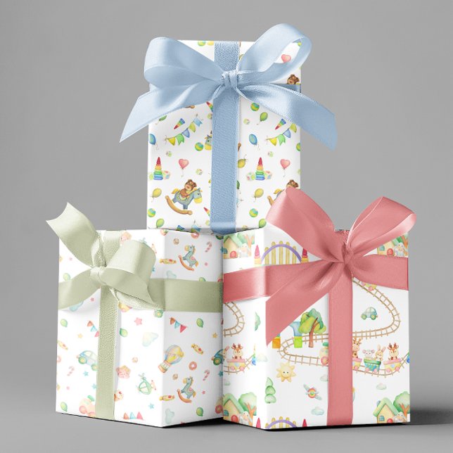 Wasserfarbe Babydusche Säugling Spielzeug Muster Geschenkpapier Set (Von Creator hochgeladen)