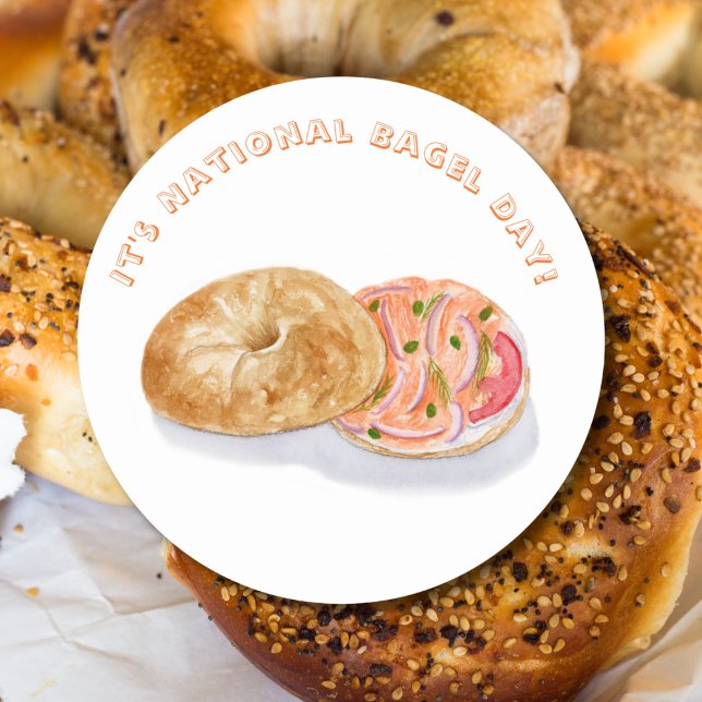 Wasserfarbe Bagels Rauchlachs Nationalfeiertag Runder Aufkleber (Von Creator hochgeladen)