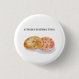 Wasserfarbe Bagels Smoke Salmon G’mar Chatima Tova Button