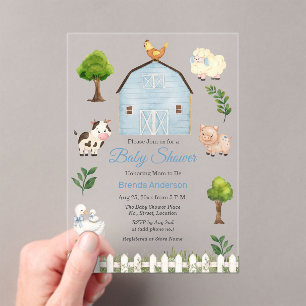 Wasserfarbe Bauernhof Tiere Barnyard Baby Shower Acryleinladungen