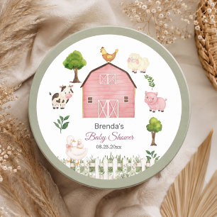 Wasserfarbe Bauernhoftiere Babyparty im Stall Runder Aufkleber