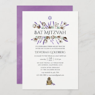 Wasserfarbe Baumwolle Lavender Bat Mitzvah Einladung