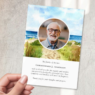 Wasserfarbe Beach Foto Beileid Beerdigung Gedenkst Dankeskarte