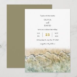 Wasserfarbe Beige Sommermeer Strand Hochzeit Einladung