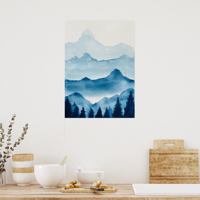 Wasserfarbe Bergkulisse Poster (Küche)