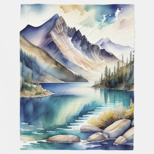 Wasserfarbe Bergsee Szene 4:5 Poster Fleecedecke (Vorderseite)