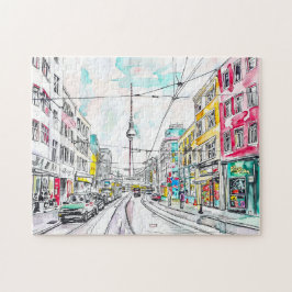 Wasserfarbe Berlin Mitte und Fernsehturm Puzzle