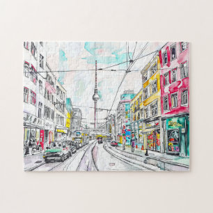 Wasserfarbe Berlin Mitte und Fernsehturm Puzzle