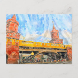 Wasserfarbe Berlin. S-Bahn an der Oberbaumbrücke Postkarte