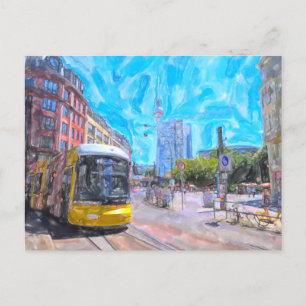 Wasserfarbe Berlin. Straßenbahn am Hackeschen Mark Postkarte