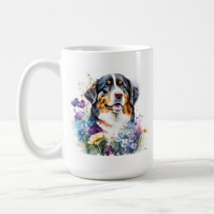 Wasserfarbe Bernener Hund mit Blume Kaffeetasse