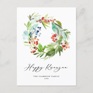 Wasserfarbe Berry und Grüner Wreath Happy Kwanzaa Feiertagspostkarte