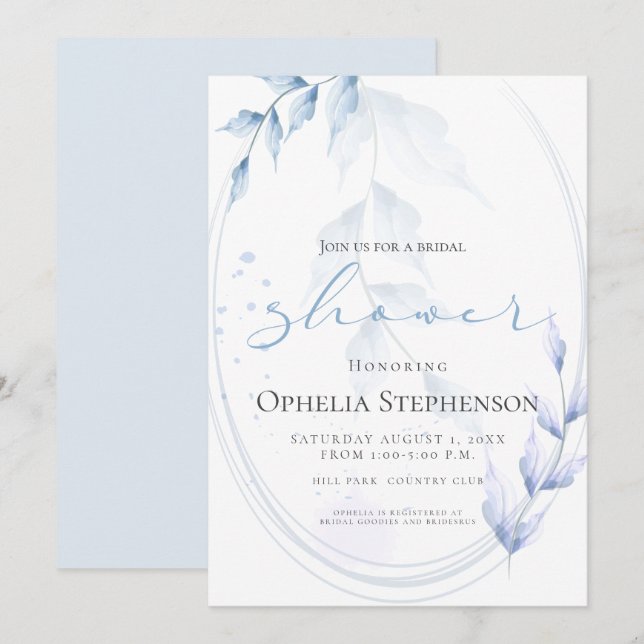 Wasserfarbe Blassviolett und trockene blaue Foliag Einladung (Vorne/Hinten)