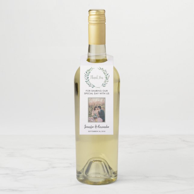 Wasserfarbe Blätter Foto Ehepaar Hochzeit Vielen D Flaschenanhänger (Auf Flasche)