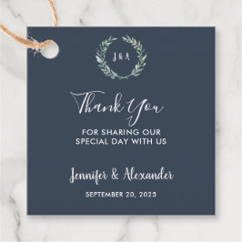 Wasserfarbe Blätter monogramm Hochzeit danke Geschenkanhänger