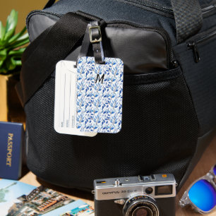 Wasserfarbe Blau Blatt Mosaik Feine Kunst Monogram Gepäckanhänger