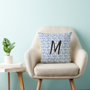 Wasserfarbe Blau Blatt Mosaik Feine Kunst Monogram Kissen