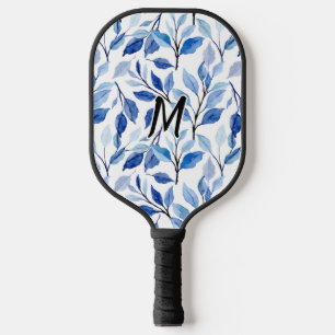 Wasserfarbe Blau Blatt Mosaik Feine Kunst Monogram Pickleball Schläger