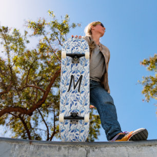 Wasserfarbe Blau Blatt Mosaik Feine Kunst Monogram Skateboard
