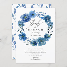 Wasserfarbe Blau Blumen Babydusche Brunch Einladung