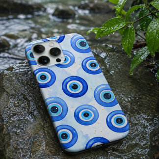 Wasserfarbe Blau Böser Blick Handyhülle iPhone 16 Pro Max Hülle