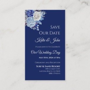 Wasserfarbe Blau Bouquet-Hochzeit Speichern Sie da Visitenkarte