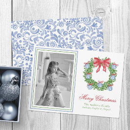 Wasserfarbe Blau Chinoiserie Ornament Obelisk Foto Feiertagskarte