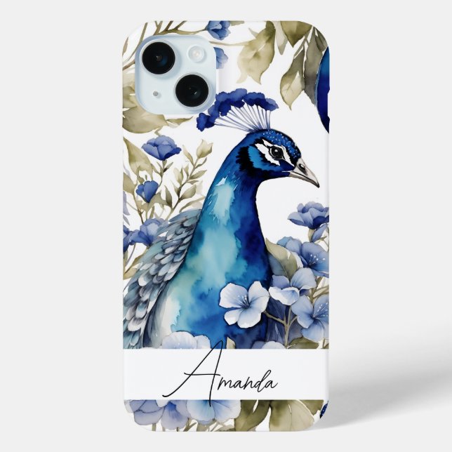 Wasserfarbe Blau Einzigartiger Pfau Benutzerdefini Case-Mate iPhone Hülle (Rückseite)
