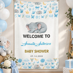 Wasserfarbe Blau Elefant Baby Shower für Jungen Banner