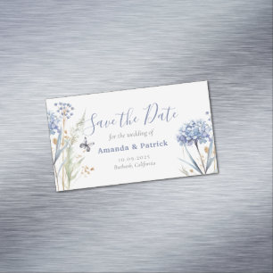 Wasserfarbe Blau Elegante Save the Date Blumen Magnetische Visitenkarte
