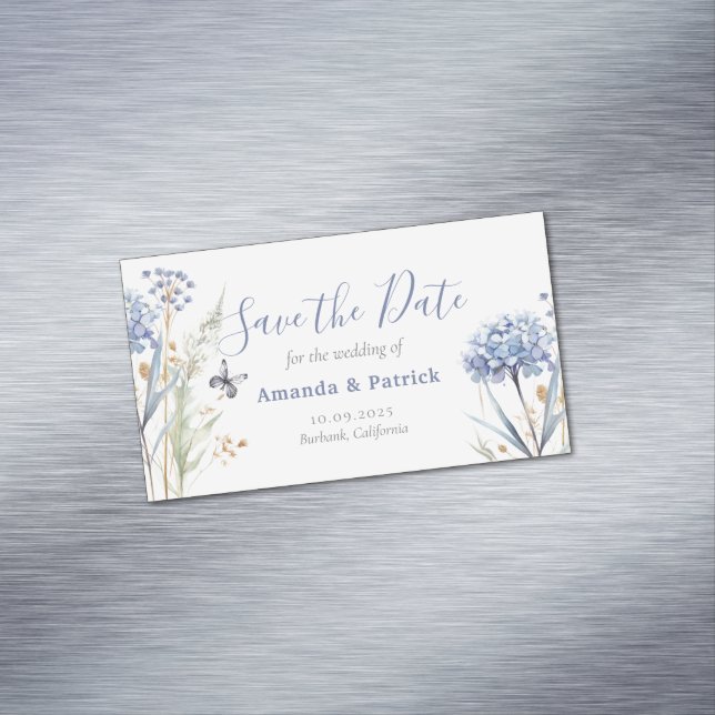 Wasserfarbe Blau Elegante Save the Date Blumen Magnetische Visitenkarte (Beispiel)