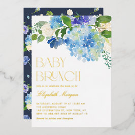 Wasserfarbe Blau Hydrangea Babydusche Brunch Folieneinladung