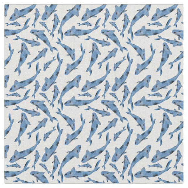 Wasserfarbe Blau Koi Fischmuster Stoff (Nahaufnahme)