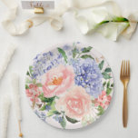 Wasserfarbe Blau Pink Hydrangea Peony Spring Flora Pappteller<br><div class="desc">Erleben Sie den Charme der blauen Hydrangea, der rosafarbenen Peelings und der Rose in sanften Pastelltönen, die unsere Mit Monogramm Teller aus Aquarellpapier vorstellen. Genießen Sie Ihr Essen mit einer Touch von Frühling und botanischer Eleganz!</div>