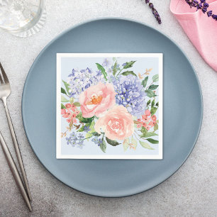 Wasserfarbe Blau Pink Hydrangea Peony Spring Flora Serviette